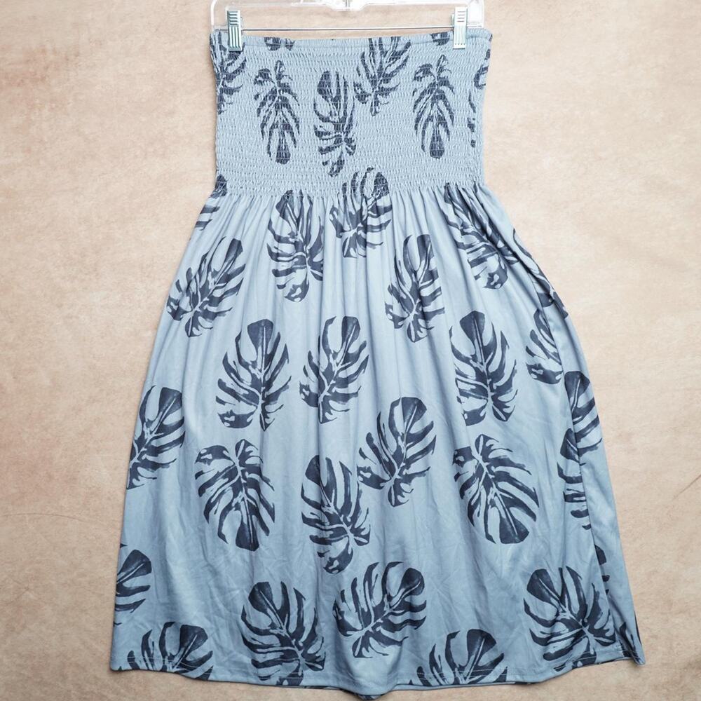 Monstera Leaf Smocked Strapless Midi Dress